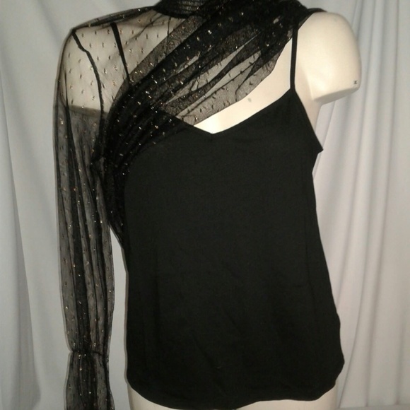 NEXT Women's Black Sheer Shimmer Blouse With Cami - Picture 2 of 7